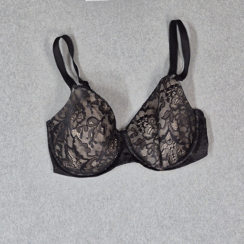Bali Women Bra 36DD Black Floral T Shirt Underwired Lace Strap